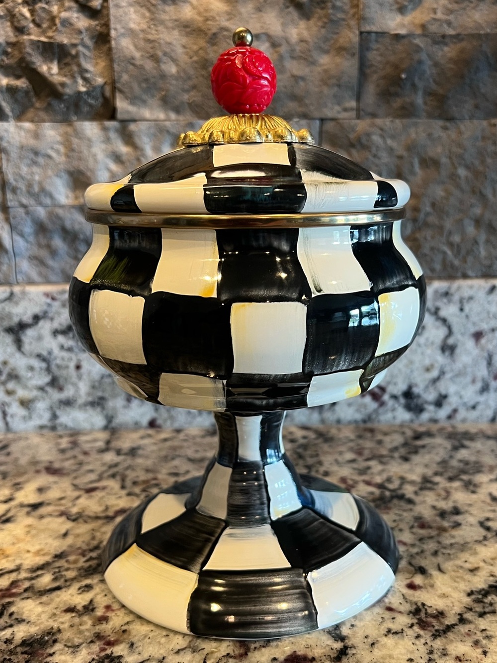 Mackenzie-Childs Courtly Check® Curiosity Pot. NWT.